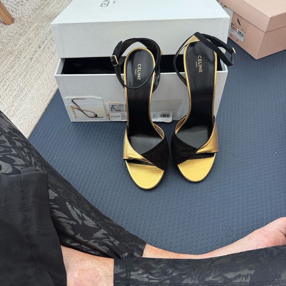 CELINE Sandal 110 – Black Suede with Gold • EU 40 / US 10 • NWT - Picture 2 of 2